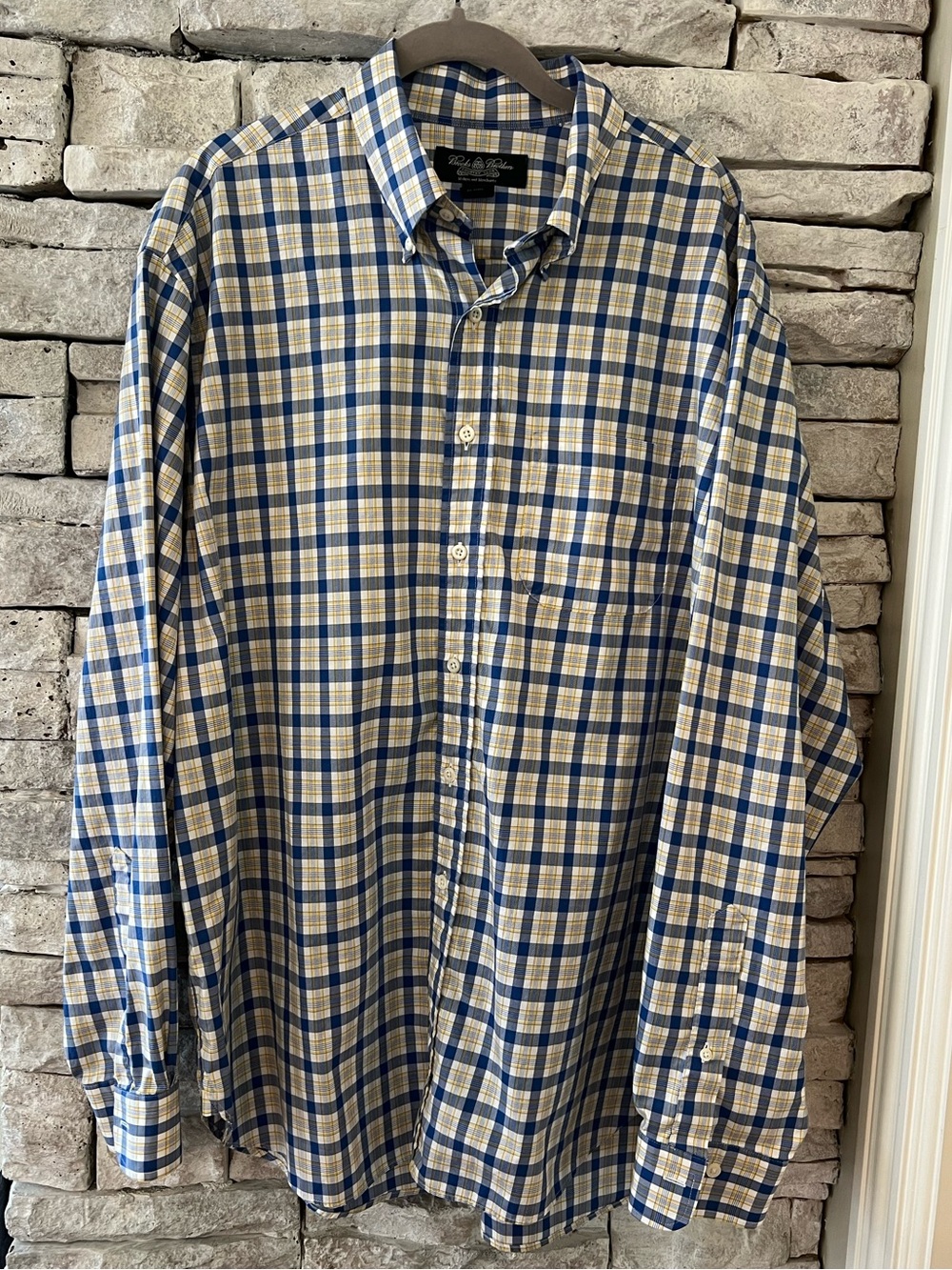 Brooks Brothers Yellow & Blue Plaid Button-Down Shirt XL/L Egyptian Cotton